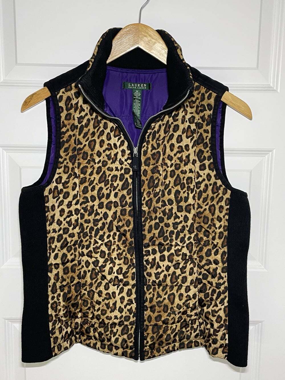 Lauren Ralph Lauren Womens M Animal Print Leopard Cougar Puffer Vest Full Zip RL